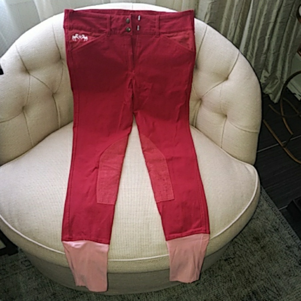 Equine Couture Ladies Riding Breech Fr Zip Red 30